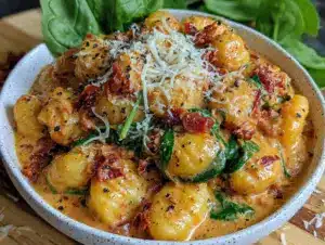 creamy one-pot sun-dried tomato and spinach gnocchi - featured image
