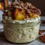 creamy peach cobbler overnight oats - featured image