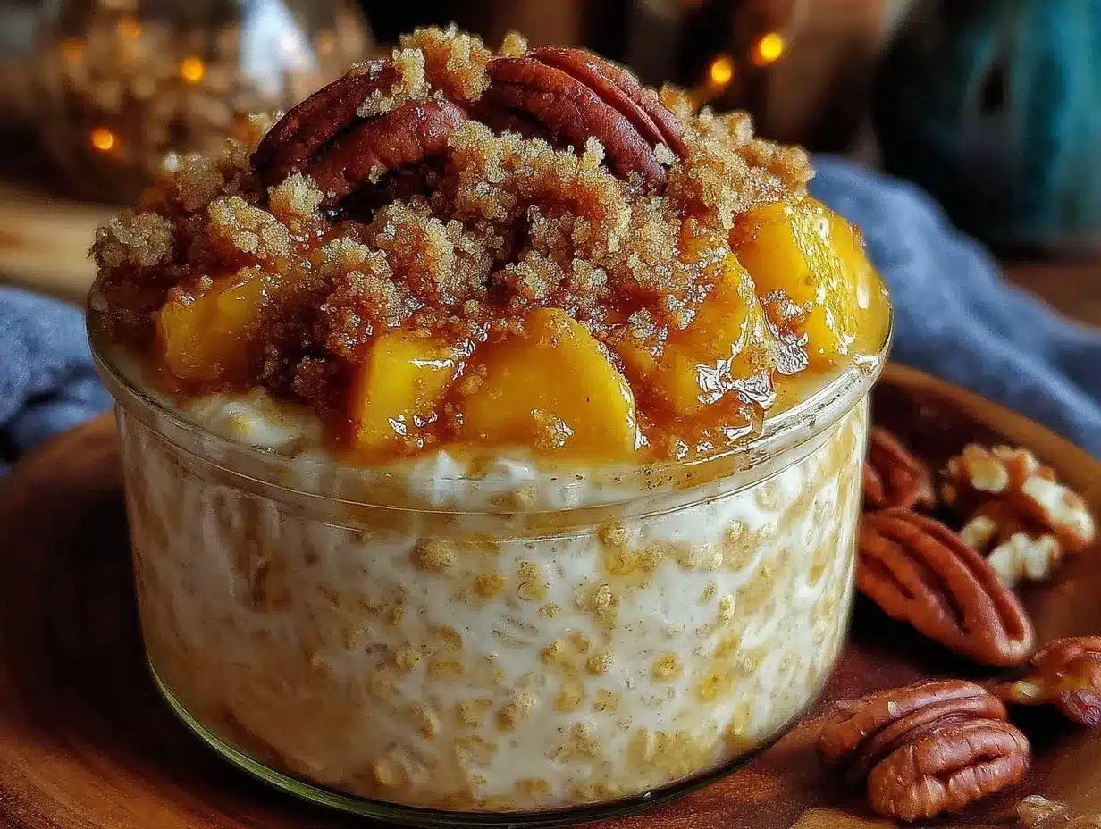 creamy peach cobbler overnight oats preparation steps