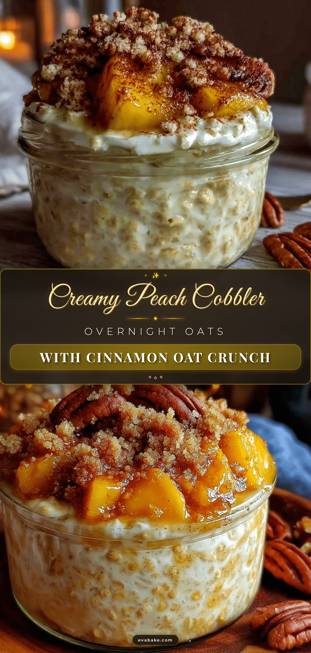 creamy peach cobbler overnight oats recipe