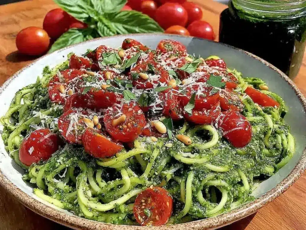creamy pesto zucchini noodles - featured image