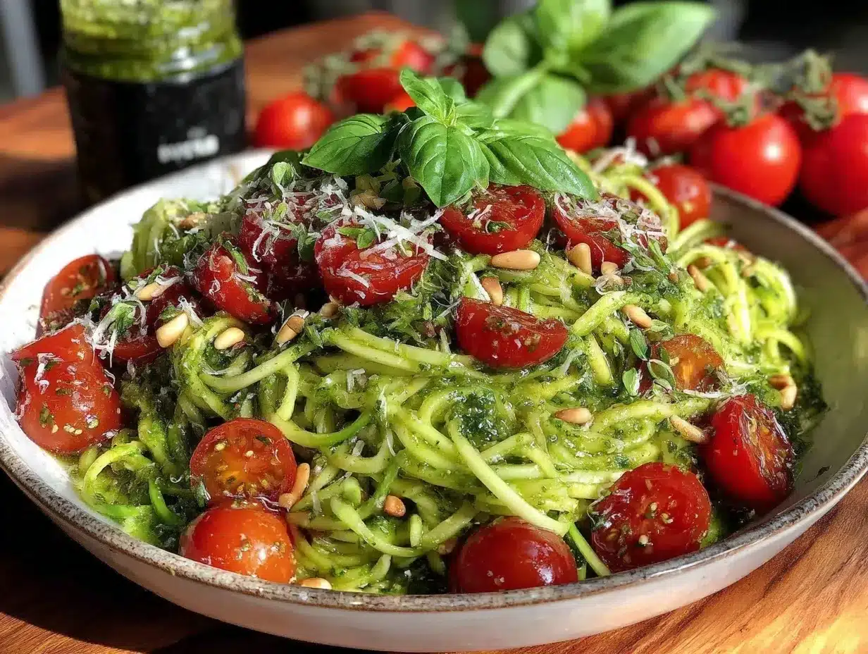 creamy pesto zucchini noodles preparation steps