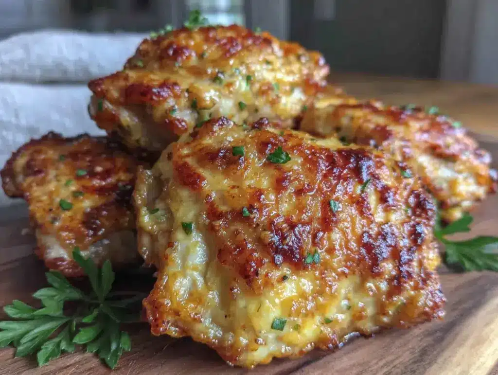 crispy air fryer garlic parmesan chicken thighs - featured image