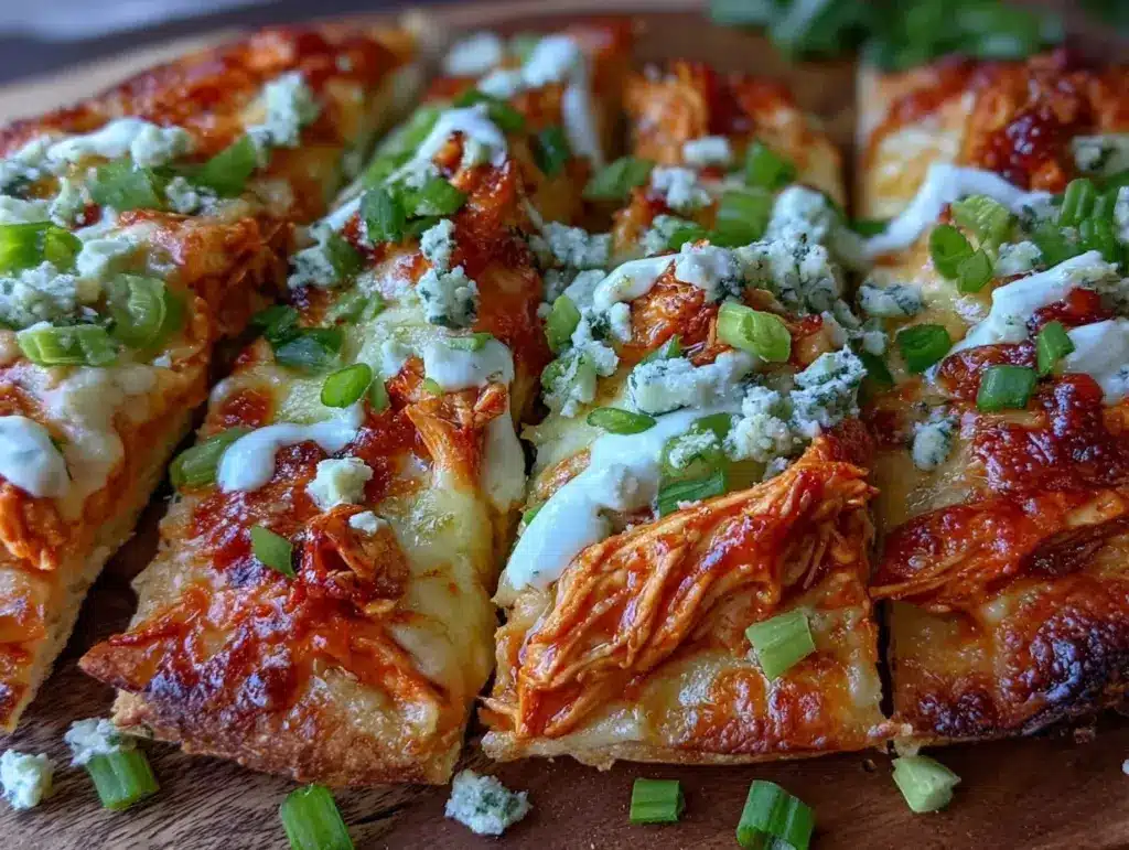 crispy buffalo chicken flatbread - featured image