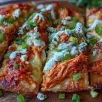 crispy buffalo chicken flatbread - featured image
