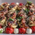 easy caprese tortellini skewers - featured image