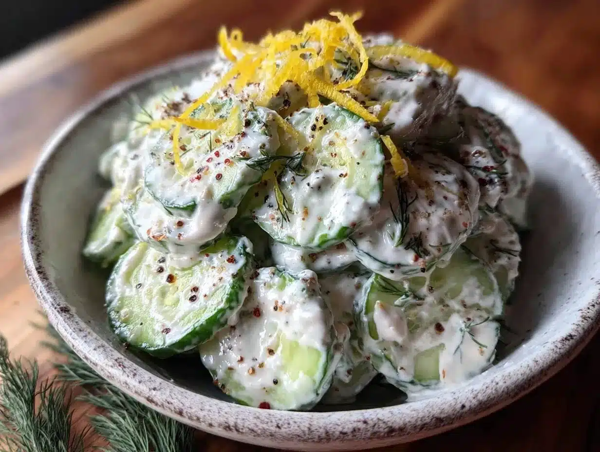fresh creamy cucumber dill salad preparation steps