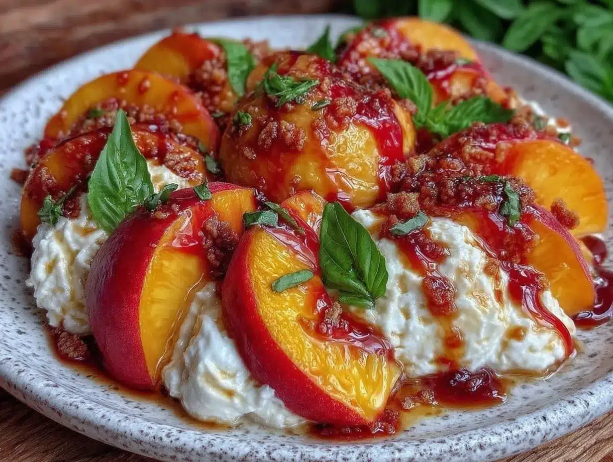 Fresh Peach and Burrata Caprese Salad preparation steps