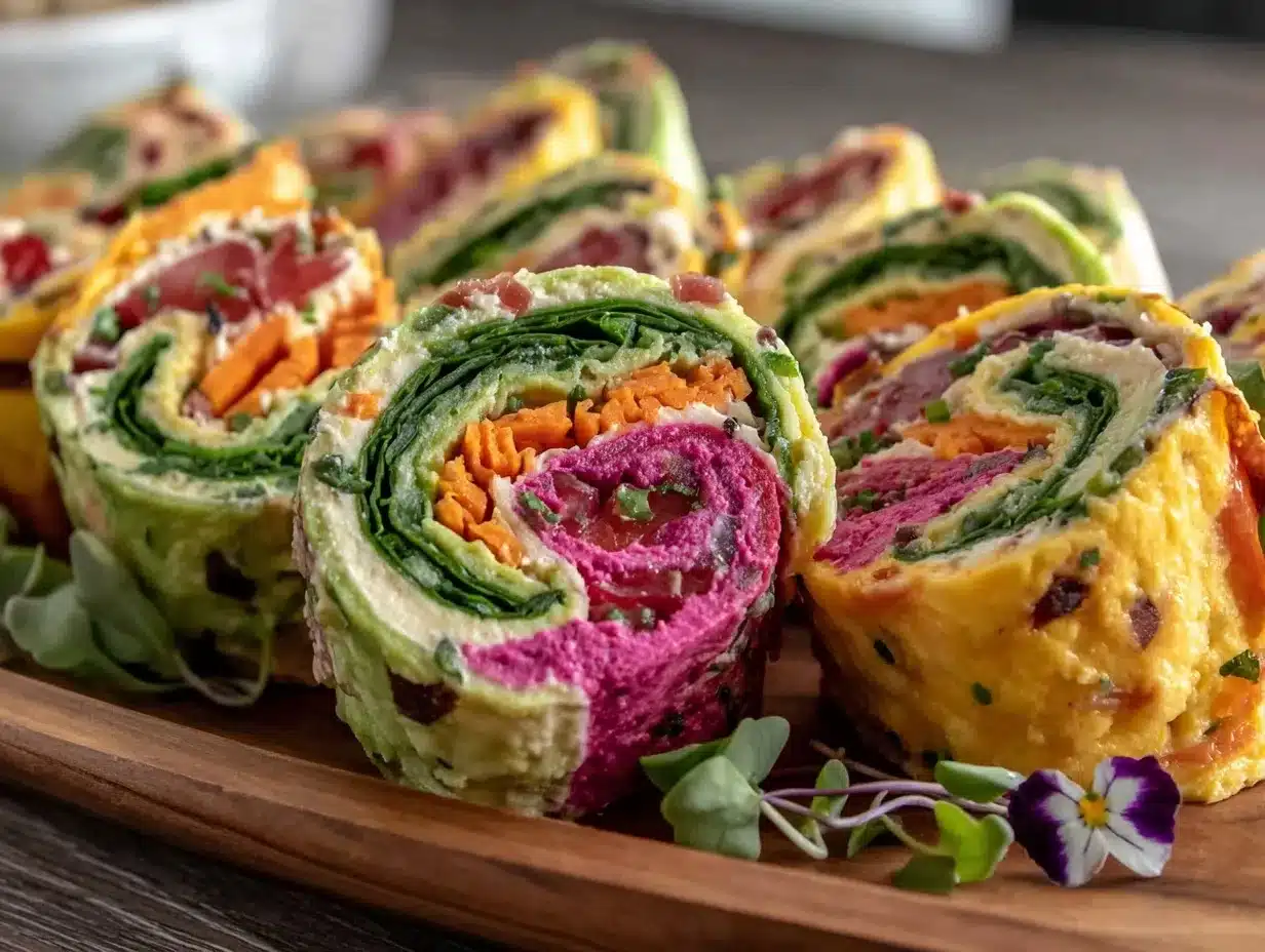 fresh rainbow veggie pinwheels preparation steps