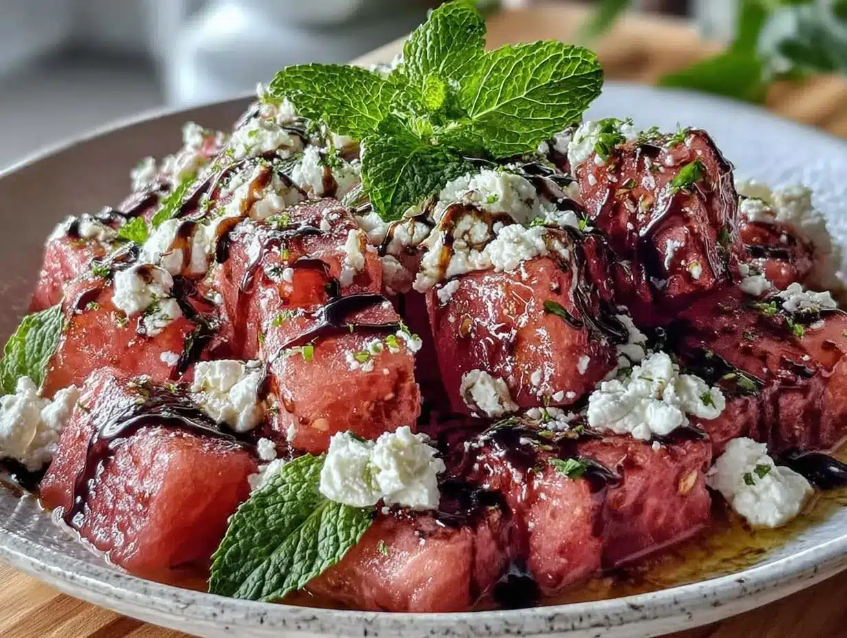 fresh watermelon feta mint salad preparation steps