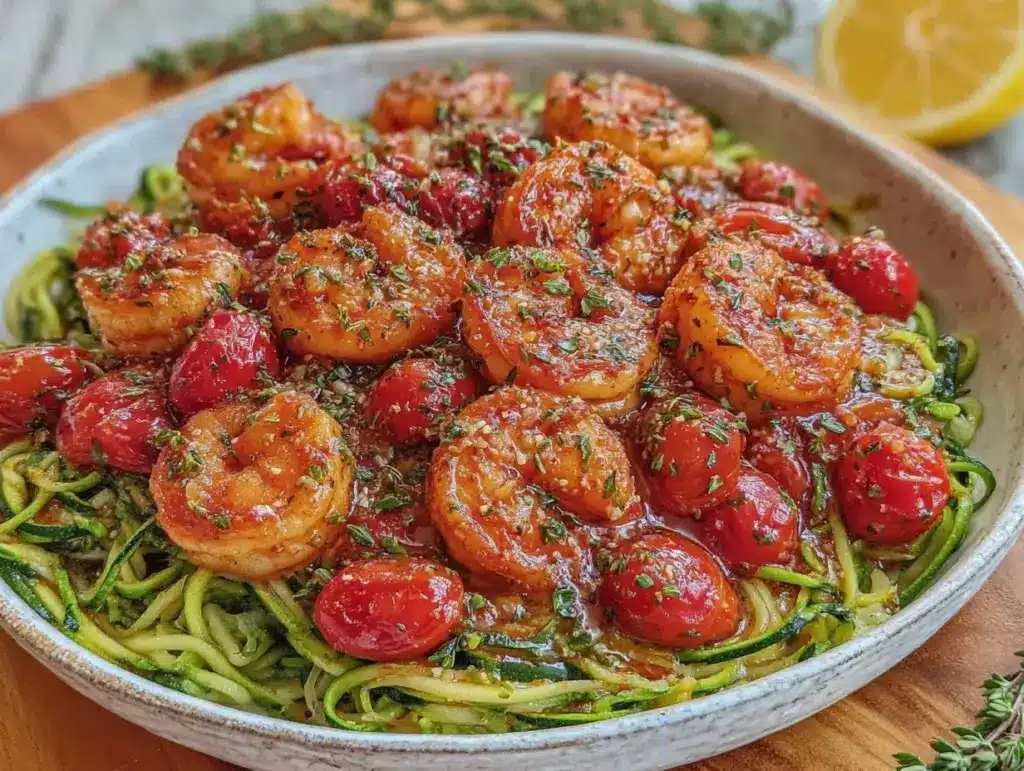 garlic butter cherry tomato shrimp - featured image
