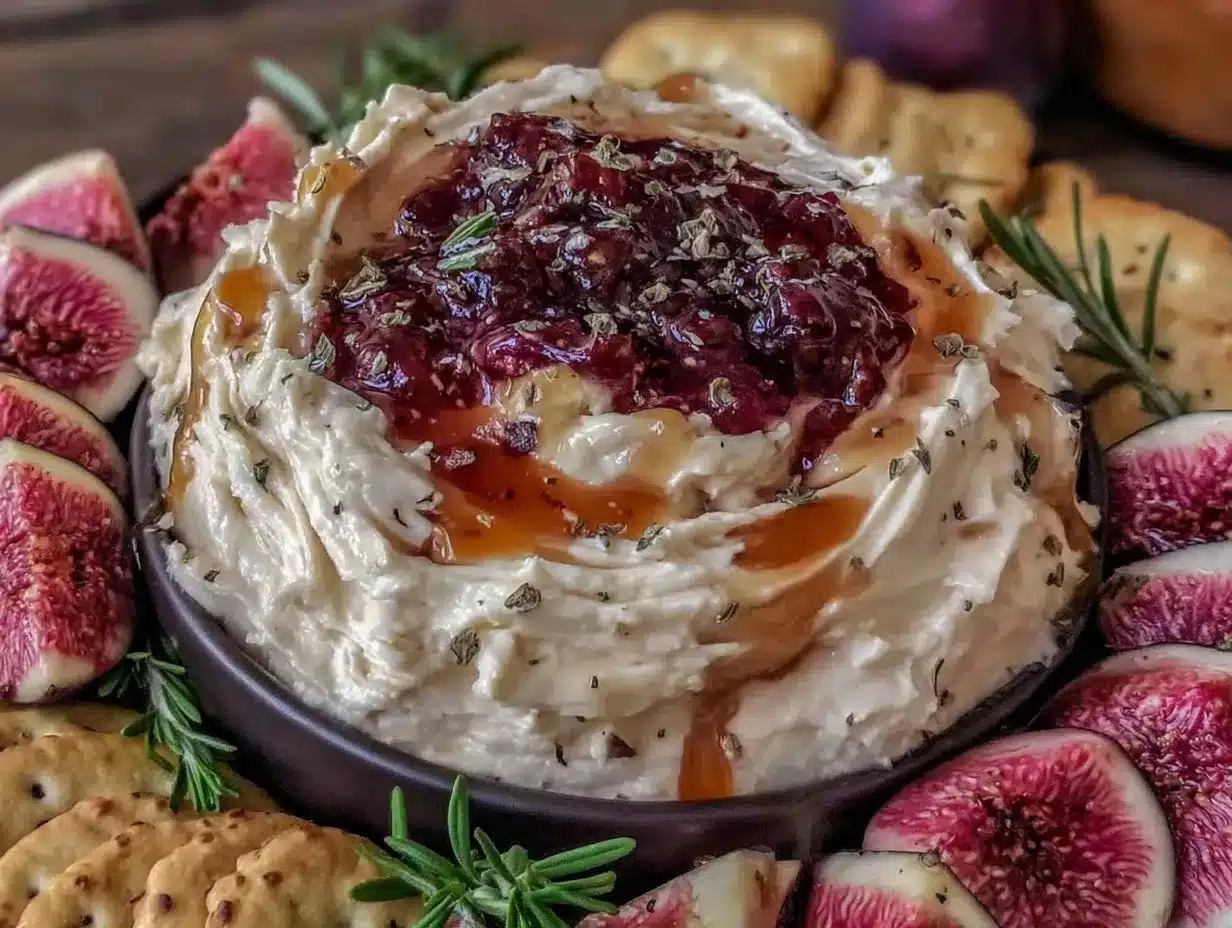grazing table with whipped feta dip and fig jam preparation steps