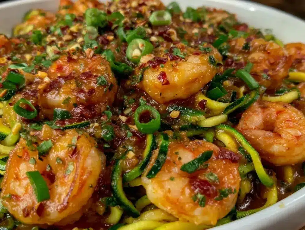 healthy shrimp and zucchini noodle stir-fry - featured image