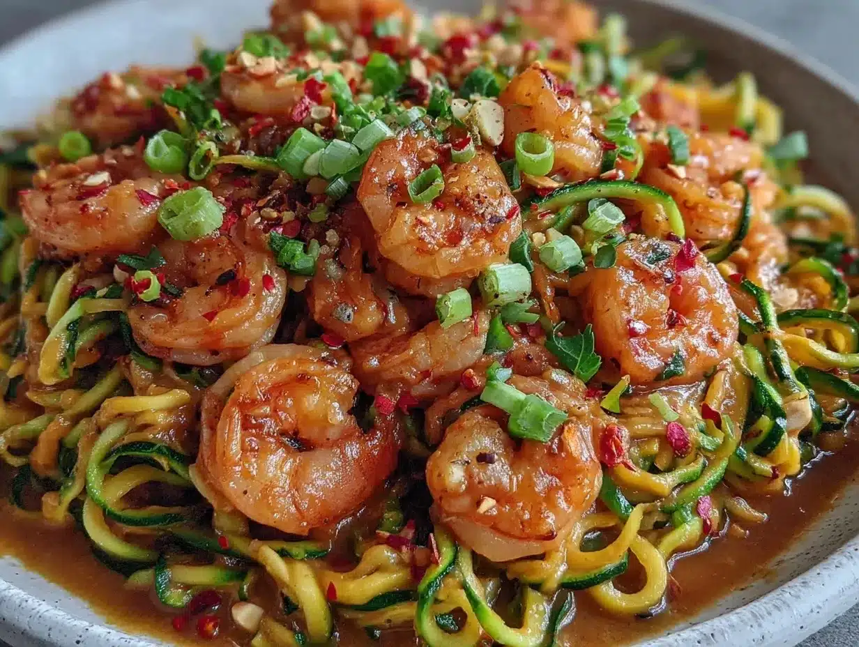 healthy shrimp and zucchini noodle stir-fry preparation steps
