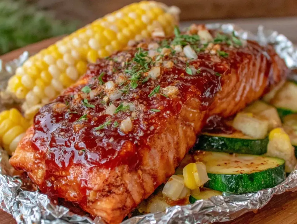 honey garlic butter foil packet salmon - featured image
