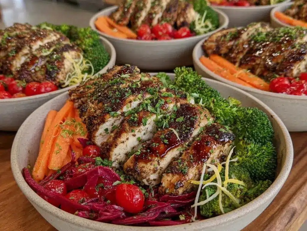 lemon herb chicken and veggie bowls - featured image