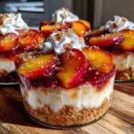 no-bake peach cobbler cheesecake cups - featured image