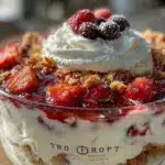no bake strawberry blueberry cheesecake trifle - featured image