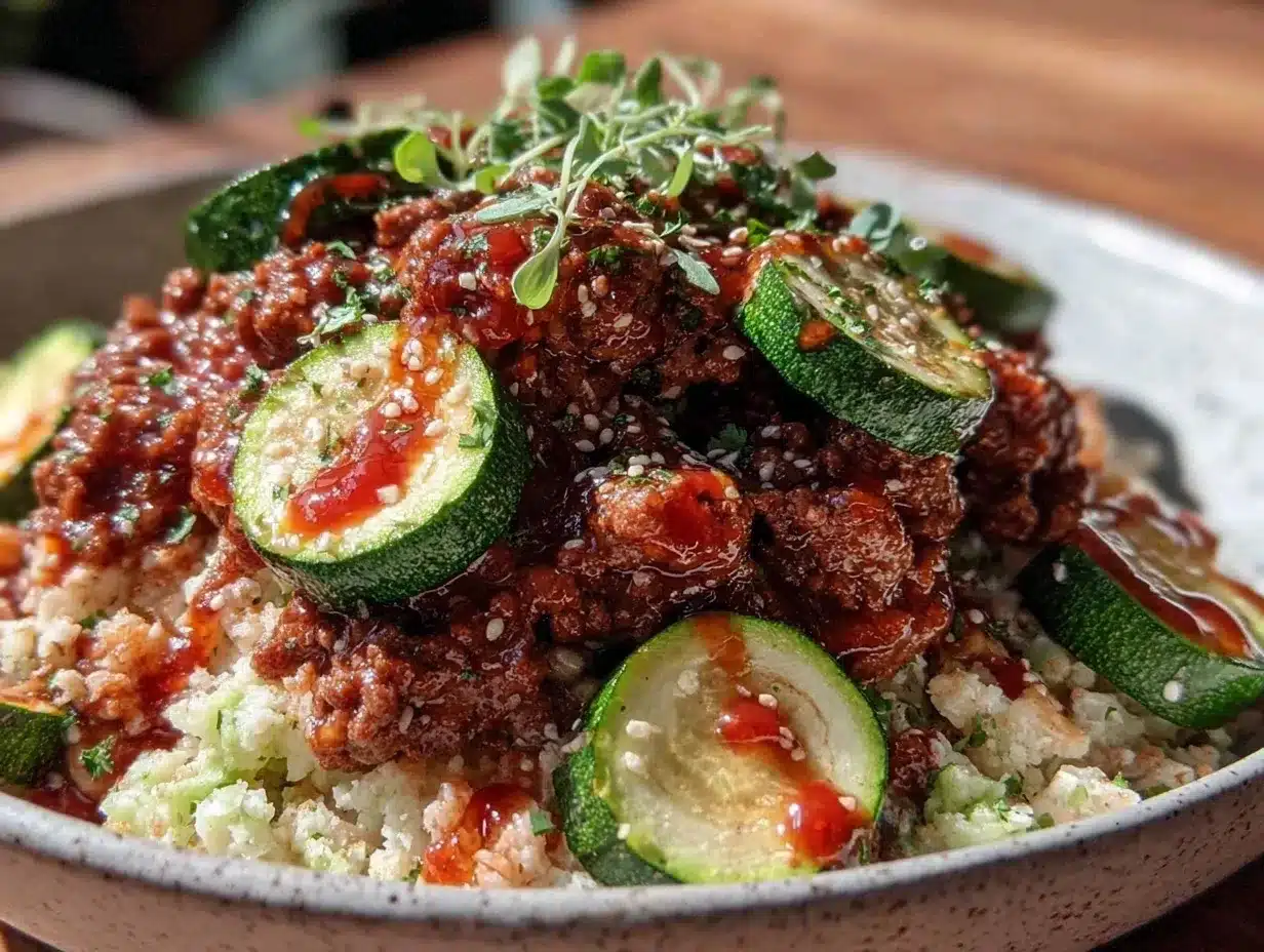 one-pan garlic butter ground beef zucchini rice bowl preparation steps