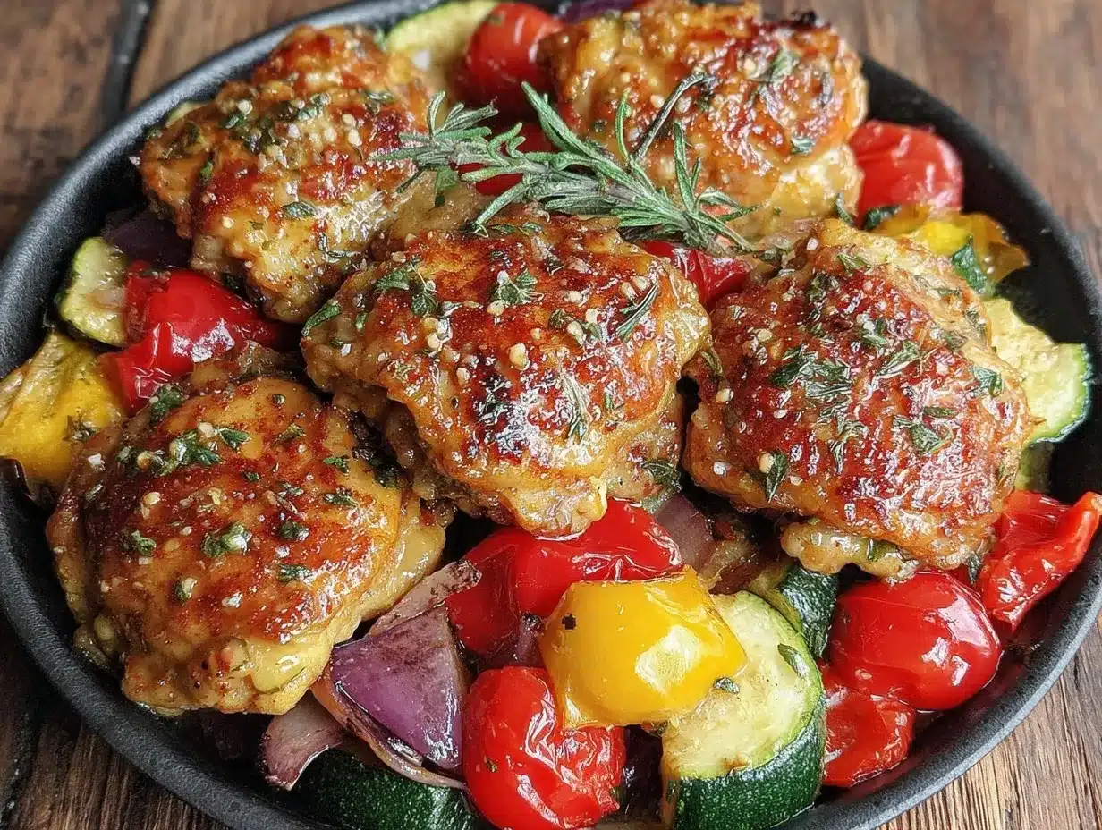 one-pan Mediterranean chicken and vegetables preparation steps