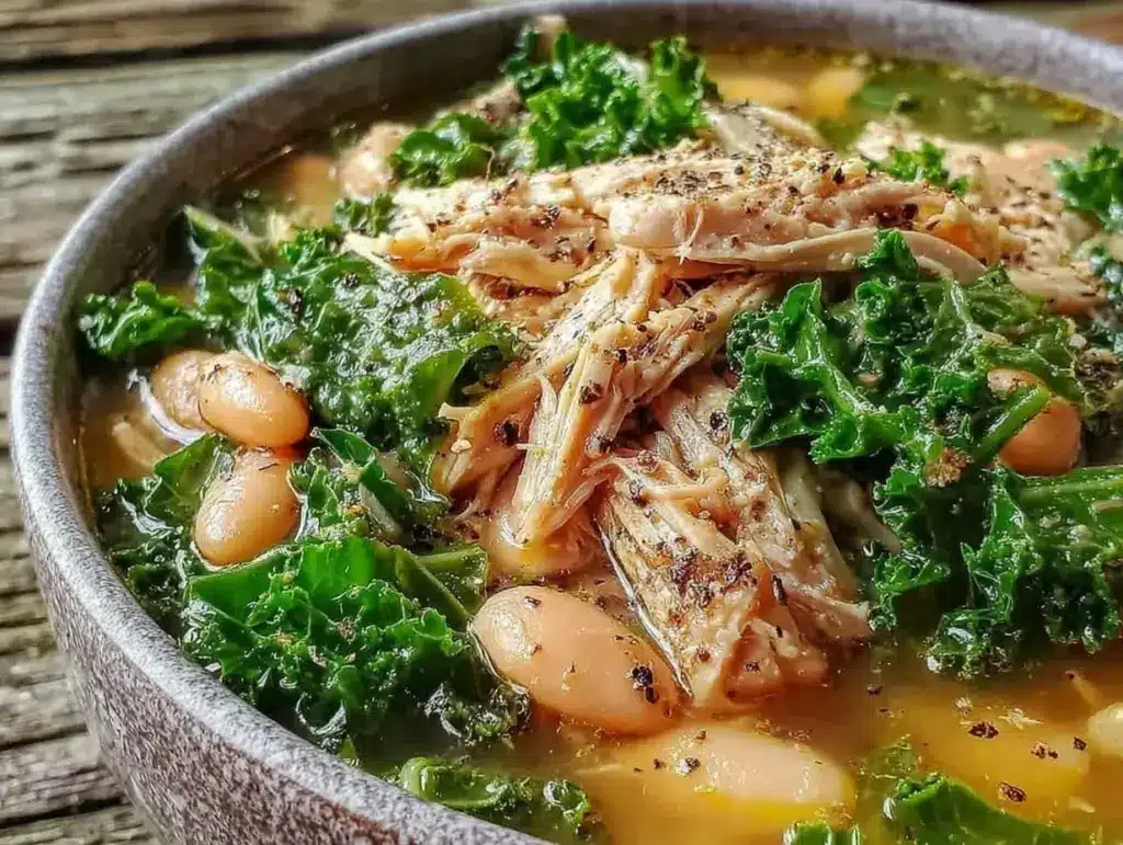 slow cooker white bean chicken kale soup - featured image