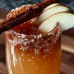 apple cider mimosa with cinnamon sugar rim - featured image