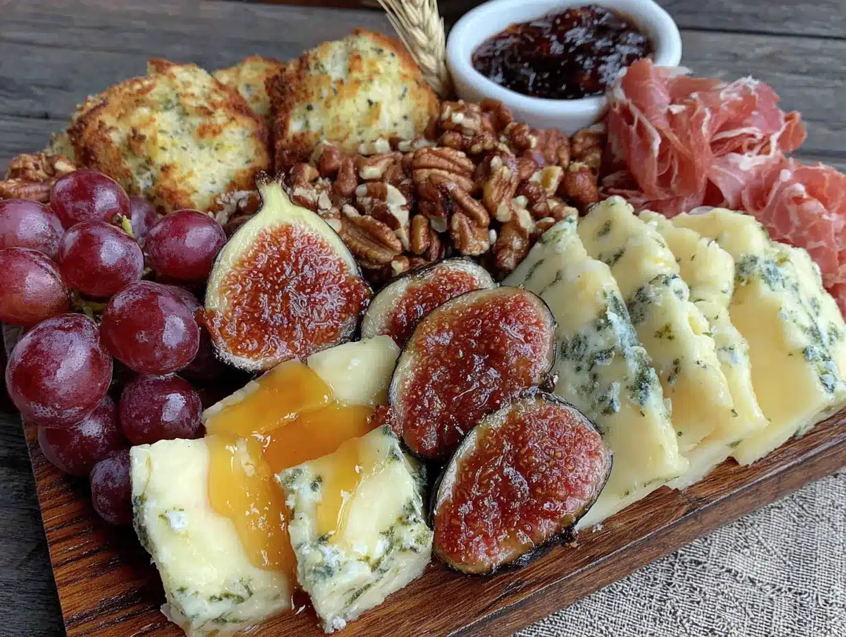 autumn charcuterie board with figs and honey preparation steps