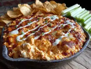 best creamy buffalo chicken dip with ranch recipe - featured image