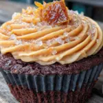 black velvet cupcakes with orange frosting - featured image