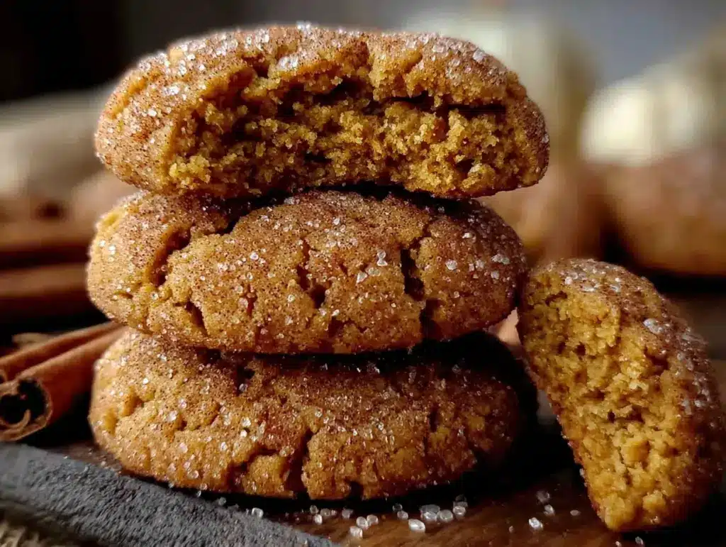 brown butter pumpkin snickerdoodle cookies - featured image