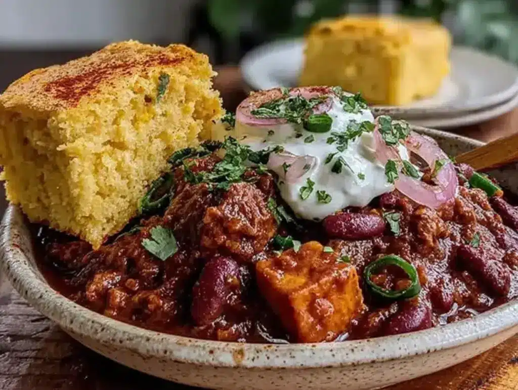cozy slow cooker sweet potato turkey chili - featured image