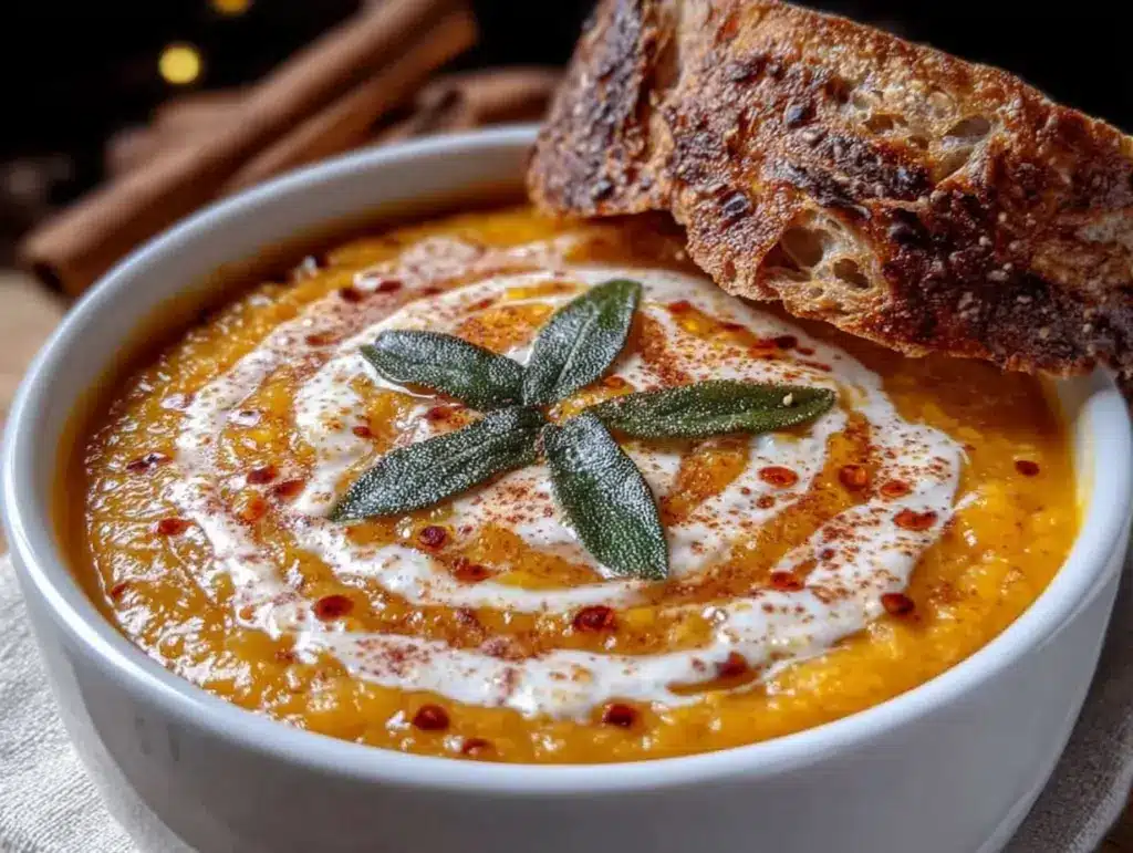 creamy butternut squash soup with crispy sage - featured image