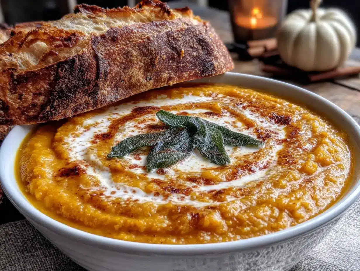 creamy butternut squash soup with crispy sage preparation steps
