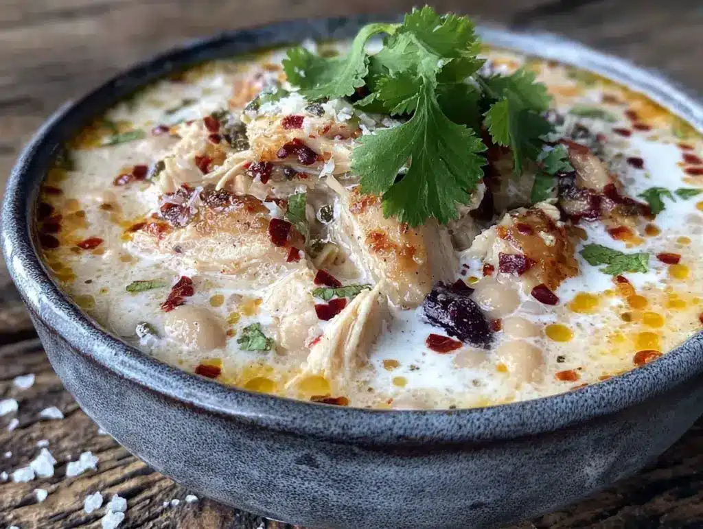 creamy white chicken chili with roasted poblanos - featured image