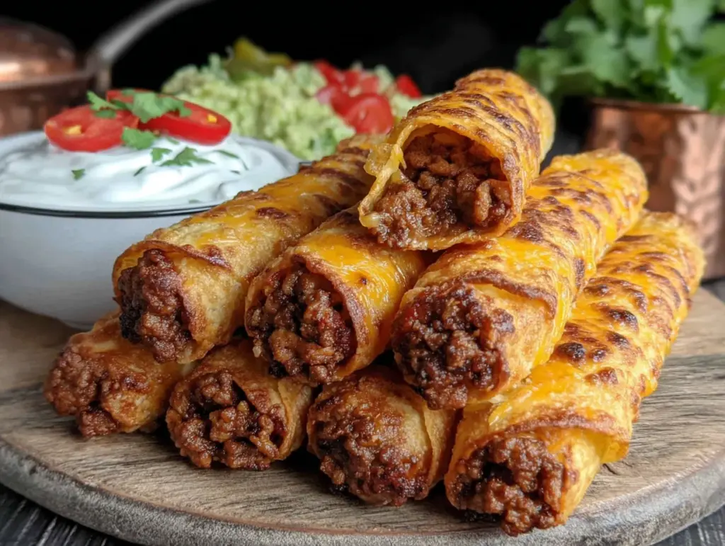 crispy air fryer ground beef taquitos - featured image