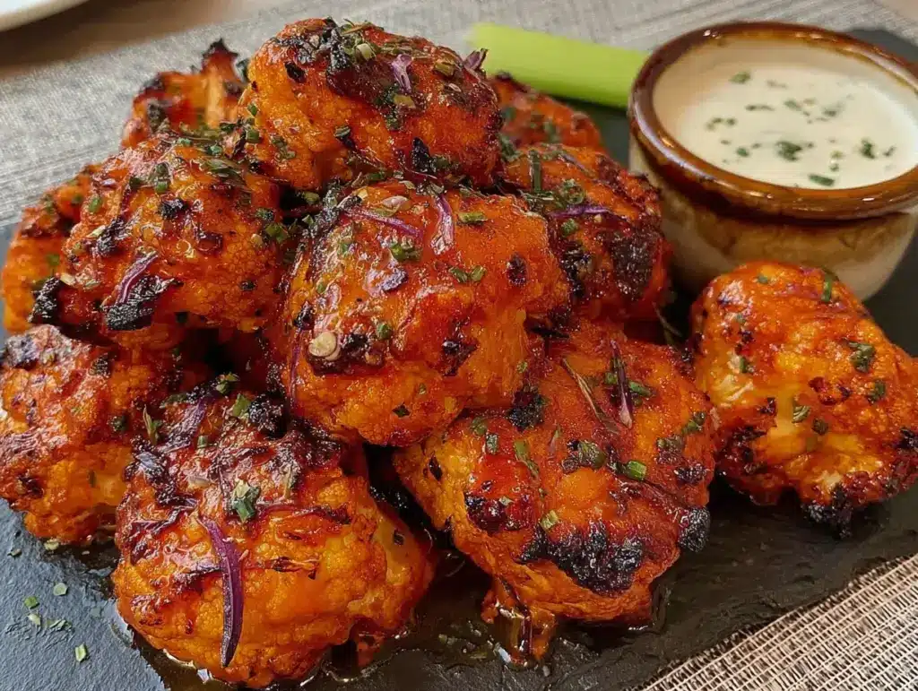 crispy baked buffalo cauliflower bites - featured image