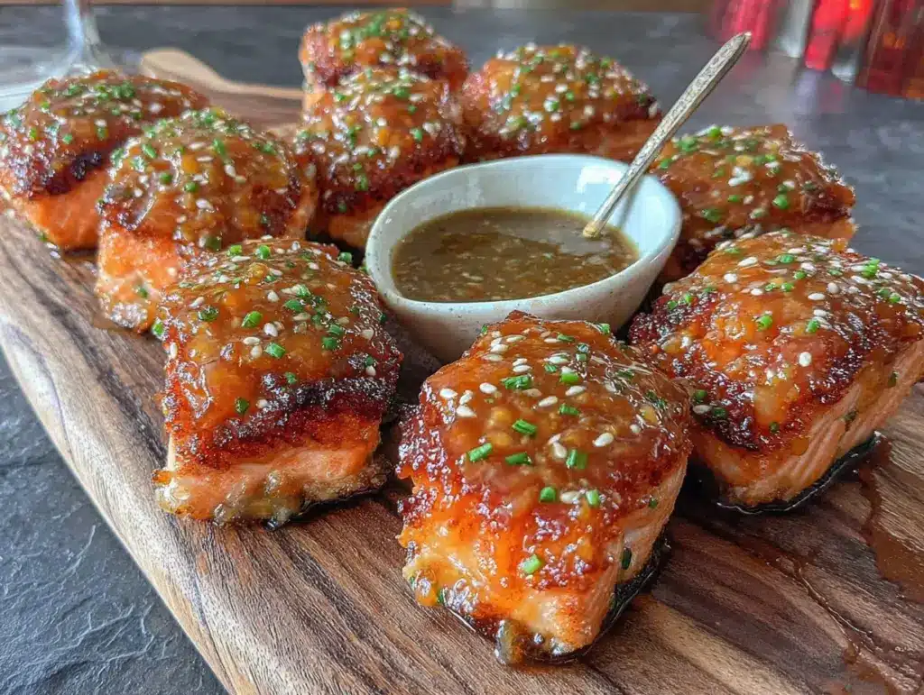 crispy honey garlic salmon bites - featured image