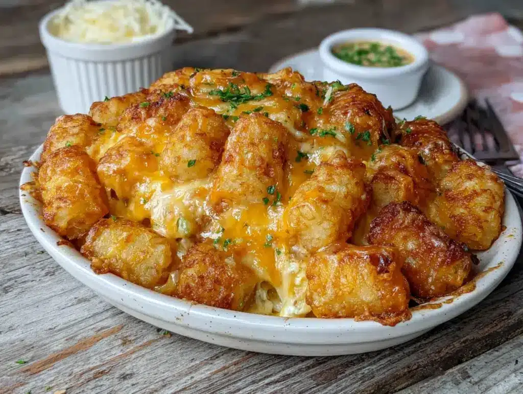 easy cheesy chicken tater tot casserole - featured image