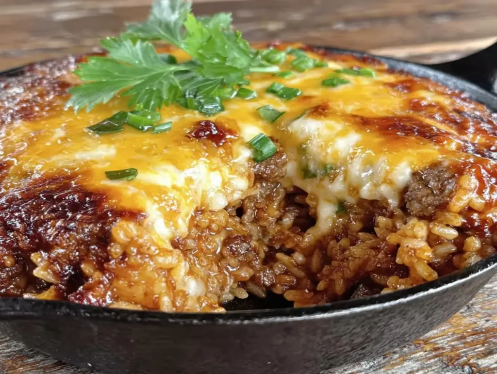 easy cheesy ground beef and rice skillet - featured image