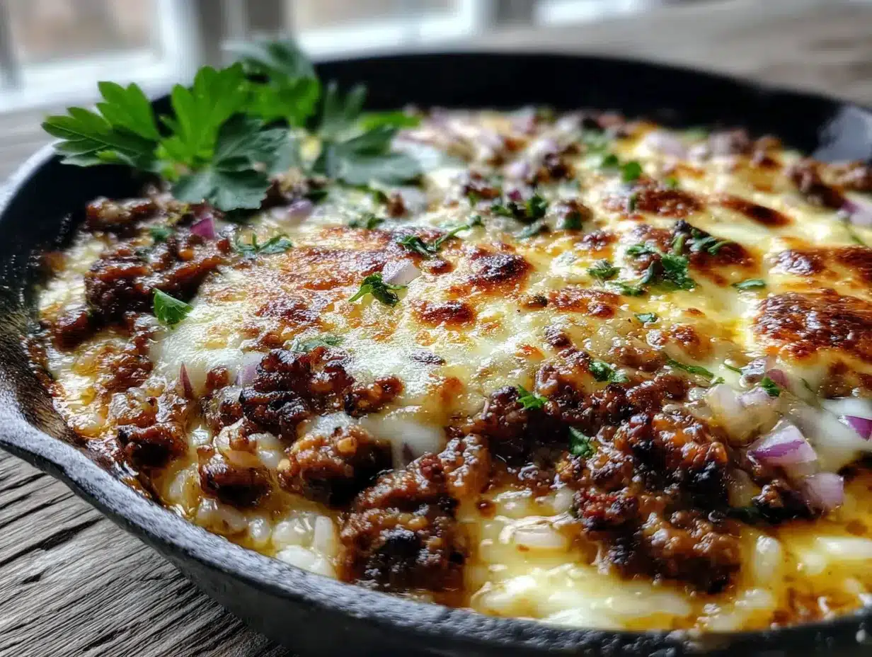 easy cheesy ground beef and rice skillet preparation steps