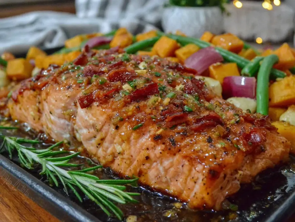easy honey garlic salmon sheet pan dinner - featured image