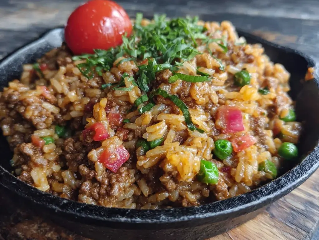 easy one-pan ground beef and rice recipe - featured image