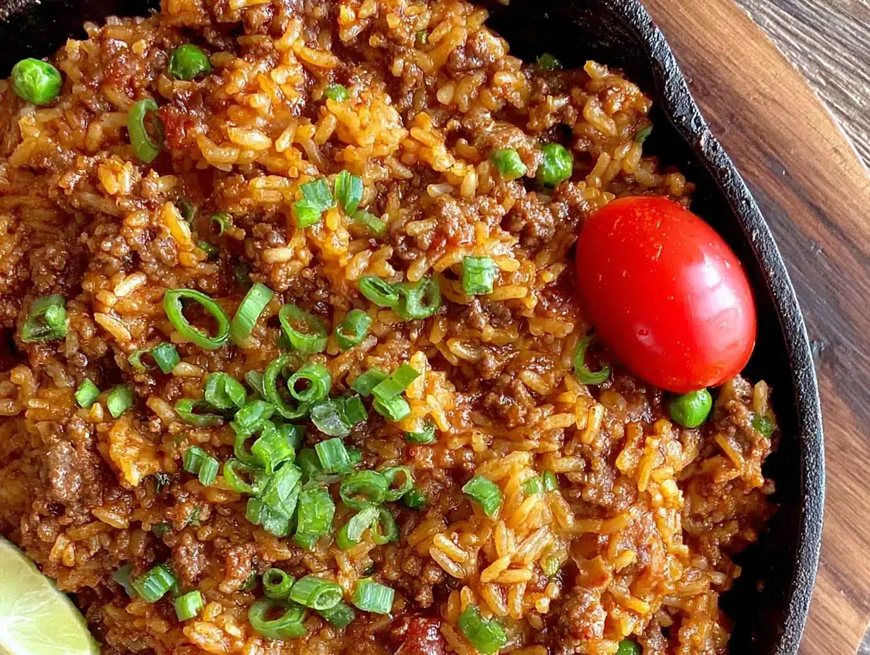 easy one-pan ground beef and rice recipe preparation steps