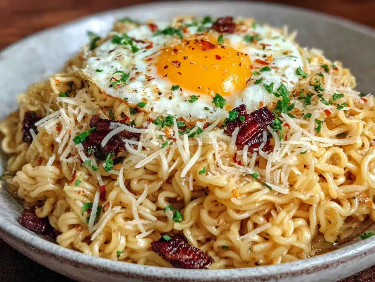 Easy One-Pot Ramen Carbonara for College Students preparation steps