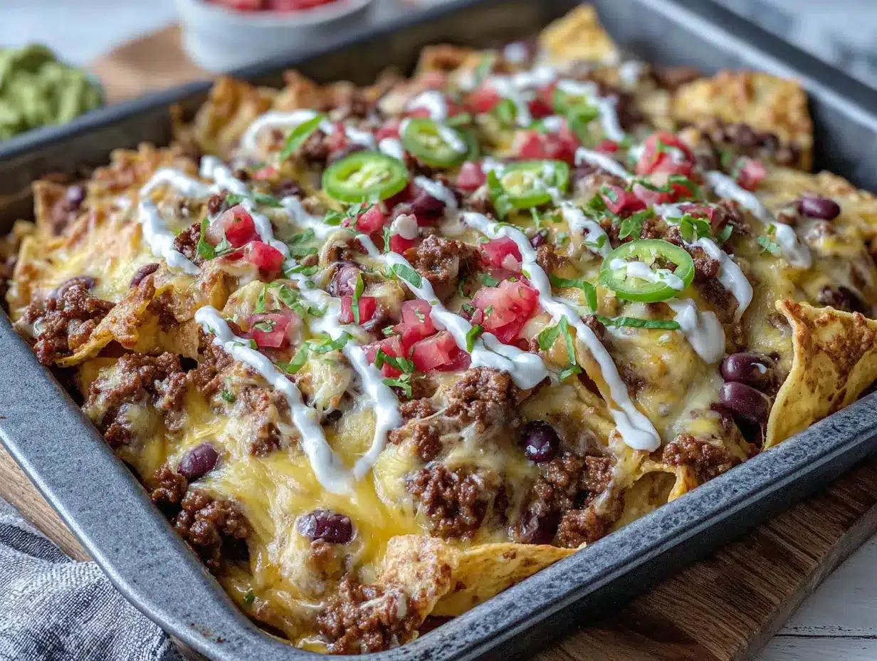 easy sheet pan nachos with ground beef for game day preparation steps