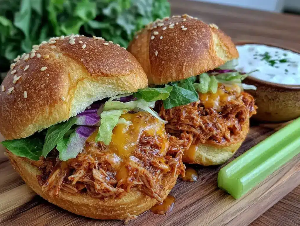 easy slow cooker buffalo chicken sliders - featured image