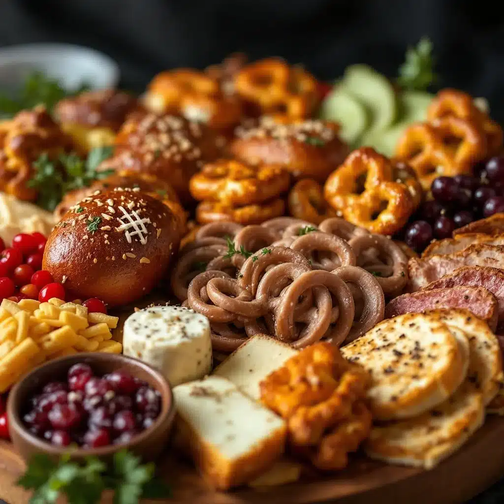 football charcuterie board with pretzel bites - featured image