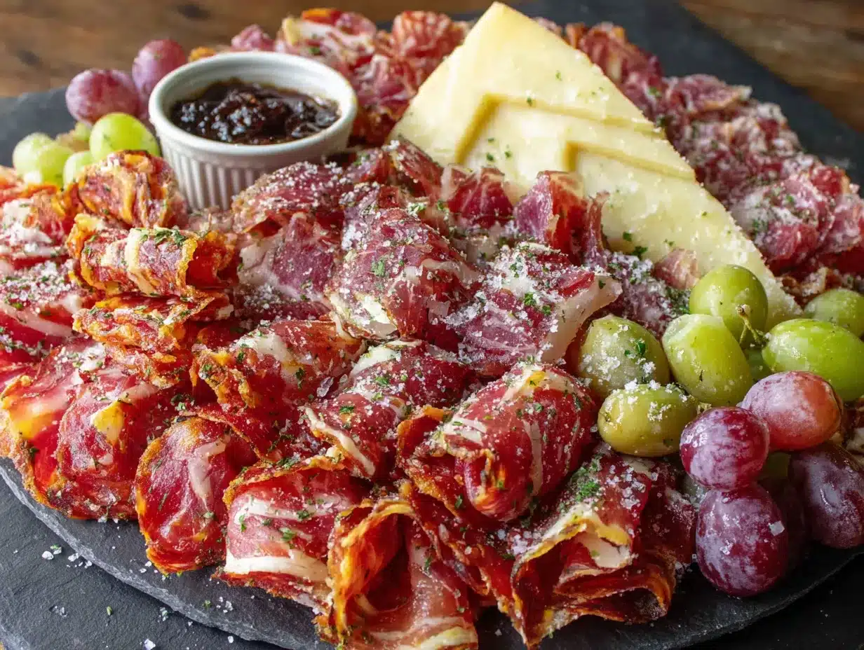 football-shaped charcuterie board preparation steps