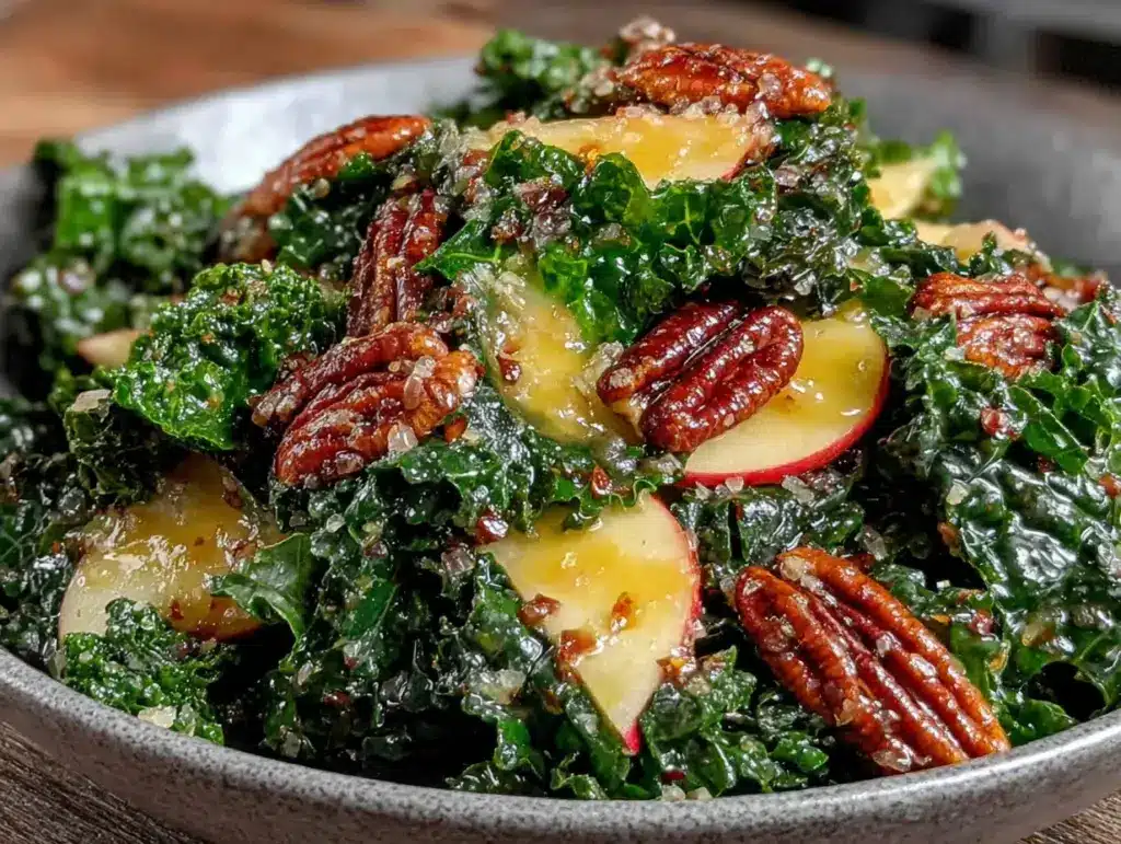 fresh harvest kale salad with apples and pecans - featured image