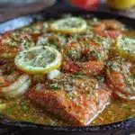 garlic butter shrimp and salmon skillet - featured image